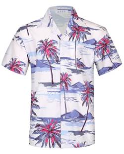 APTRO Herren Hemd Hawaiihemd Freizeit Hemd Kurzarm Urlaub Hemd Sommer Blumen Hemd Palme Lila M104 3XL von APTRO