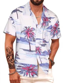 APTRO Herren Hemd Hawaiihemd Freizeit Hemd Kurzarm Urlaub Hemd Sommer Blumen Hemd Palme Lila M104 4XL von APTRO