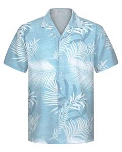APTRO Herren Hemd Hawaiihemd Freizeit Hemd Kurzarm Urlaub Hemd Sommer Hemd Blau M071 5XL von APTRO