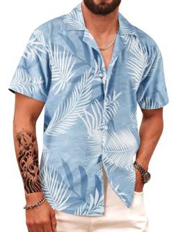 APTRO Herren Hemd Hawaiihemd Freizeit Hemd Kurzarm Urlaub Hemd Sommer Hemd Blau M071 XXL von APTRO