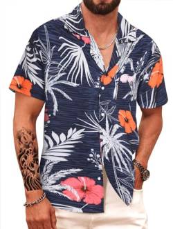 APTRO Herren Hemd Hawaiihemd Strandhemd Kurzarm Urlaub Hemd Freizeit Reise Hemd Party Hemd Blumen M256 L von APTRO