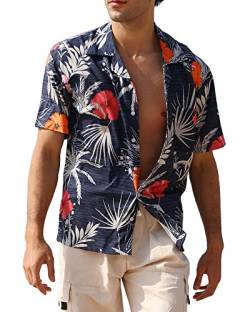 APTRO Herren Hemd Hawaiihemd Strandhemd Kurzarm Urlaub Hemd Freizeit Reise Hemd Party Hemd Blumen M256 M von APTRO