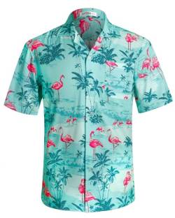 APTRO Herren Hemd Hawaiihemd Strandhemd Kurzarm Urlaub Hemd Freizeit Reise Hemd Party Hemd Flamingo Grün BT020 4XL von APTRO