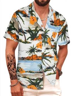 APTRO Herren Hemd Hawaiihemd Strandhemd Kurzarm Urlaub Hemd Freizeit Reise Hemd Party Hemd Palme M212 XL von APTRO