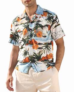 APTRO Herren Hemd Hawaiihemd Strandhemd Kurzarm Urlaub Hemd Freizeit Reise Hemd Party Hemd Palme M212 XXL von APTRO