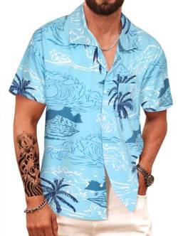 APTRO Herren Kurzarm Hemd Hawaiihemd Sommer Freizeit Hemd Party Blumen Urlaub Hemd Reise Shirt Blau F257 3XL von APTRO