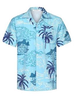 APTRO Herren Kurzarm Hemd Hawaiihemd Sommer Freizeit Hemd Party Blumen Urlaub Hemd Reise Shirt Blau F257 L von APTRO