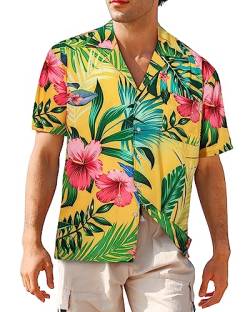 APTRO Herren Kurzarm Hemd Hawaiihemd Sommer Freizeit Hemd Party Blumen Urlaub Hemd Reise Shirt Gelb F259 M von APTRO