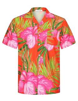 APTRO Herren Kurzarm Hemd Hawaiihemd Sommer Freizeit Hemd Party Blumen Urlaub Hemd Reise Shirt Orange F255 M von APTRO