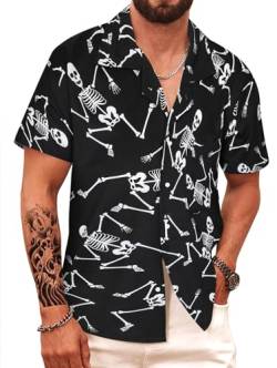 APTRO Herren Kurzarm Hemd Hawaiihemd Sommer Freizeit Hemd Party Blumen Urlaub Hemd Reise Shirt Skelett F219 3XL von APTRO