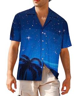 APTRO Herren Kurzarm Hemd Hawaiihemd Sommer Freizeit Hemd Party Blumen Urlaub Hemd Reise Shirt Sternen F258 3XL von APTRO