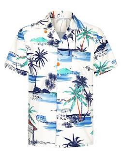 APTRO Herren Kurzarm Hemd Hawaiihemd Sommer Freizeit Hemd Party Blumen Urlaub Hemd Reise Shirt Weiß F256 XL von APTRO