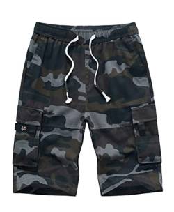 APTRO Herren Kurze Hosen Cargo Shorts Outdoor Sommer Shorts Freizeit Baumwolle Arbeitsshorts 109 Camouflage Schwarz XXL von APTRO