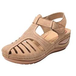 AQ899 Thick Sole Sandals for Women Soft Leather Closed Toe Non-Slip Premium Hollow Shoes Adjustable B uckle PU Leather von AQ899
