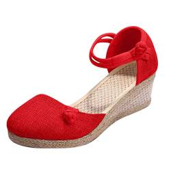 AQ899 Wedge Braided Buckle Sandals Women Breathable Linen Round Toe Slippers Versatile Platform Wedge Shoes Fabric Material Size 34-40 von AQ899