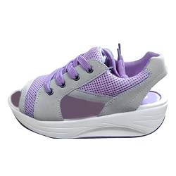 AQ899 Women Summer Sports Shoes Round Toe Sole Wedge Heel Breathable Lace Up Mesh Shoes Hollow Out Slingback Sandals Outdoor Beach Slippers von AQ899