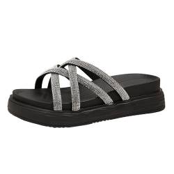 AQ899 Women Wedge Slippers with Cross Straps Upper Outdoor Bright Diamond Slides with Soft Rubber Summer Flat Open Toe Sandals Beach Shoes von AQ899