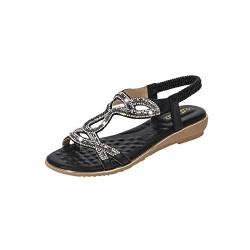 AQ899 Women's Sandals Wedge Bling Rhinestone Flat Strap Flip Flops Open Toe Slippers Slip on Beach Shoes Hollow Out Bohemian Shoes von AQ899
