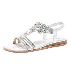 Crystal Floral Women Sandals Open Toe Low Heels Shoes Elastic Ankle Strap Casual Beach Shoes Size 36-40 von AQ899