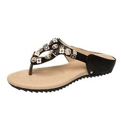 Flat Sandals for Women Ladies Summer Casual Beach Flip Flops Flower Rhinestone Flat Slippers Fashion Summer Shoes for Holiday Party Beach von AQ899