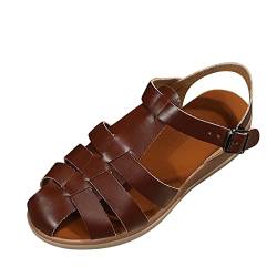 Wedges Sandals for Women Ladies Solid Leather Strap Combination Buckle Wedge Roman Sandals Fashion Summer Shoes for Holiday Party Beach von AQ899