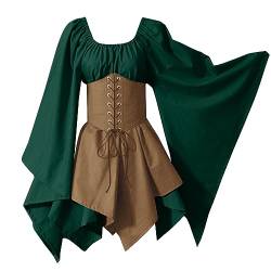 Women Halloween Corset Dress Medieval Costume Trumpet Sleeve Irish Shirt Dress with Corset Traditional Dress Cosplay Costumes A-95 von AQ899