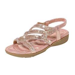 Women Platform Sandals Rhinestone Decor Slingback Sandals Elastic Ankle Strap Slippers Casual Beach Hollow Out Shoes Bohemian Wedge Shoes von AQ899