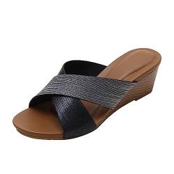 Women Wedge Sandals Open Toe Slip on Slippers with Cross Straps Thick Sole and Slingback Shoes Lady Fashion Casual Shoes von AQ899