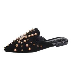 Women's Ballet Flat Fashion Summer and Autumn Pumps Low Heel Flat Pointed Toe Pearl Rhinestone Solid Color Half Slippers Mules Sandals Walking Shoes for Going Out von AQ899