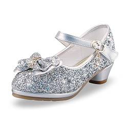 Mädchen Prinzessin Schuhe Kinder Party Glitzer Pumps Hochzeitskleid Schuhe Mädchen Mary Jane Tanzschuhe（29EU/Silber von AQIYI