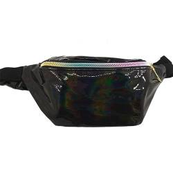 AQQWWER Armrucksack Holographic Waist Bag Laser Women`s Belt Bag Shoulder Women Travel Bag Hologram Fanny Pack Slim Shiny Neon PU Bum Bag (Color : Black) von AQQWWER
