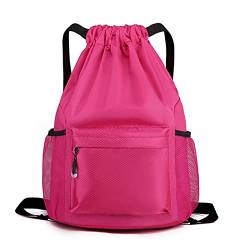 AQQWWER Damen Sporttasche Outdoor-Sportrucksack mit KordelzugSporttasche für Mann wasserdichte Kleidung Aufbewahrungstasche Frauen Fitnes (Color : Rose red) von AQQWWER
