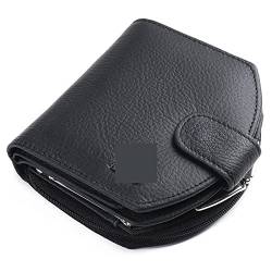 AQQWWER Geldbörsen für Damen Card Holder Lady Leather Zipper Three Fold Money Bag Male Vintage Black Short Small Buckle Wallet (Color : Black) von AQQWWER