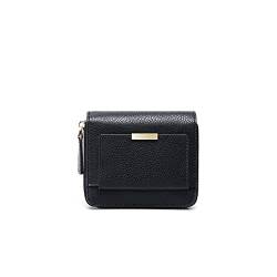 AQQWWER Geldbörsen für Damen Frauen Brieftasche Echtes Leder Weibliche Geldbörsen Mini Kurze Brieftaschen Slim Kuh Leder Damen Geld Tasche Münze Geldbörsen (Color : Black) von AQQWWER