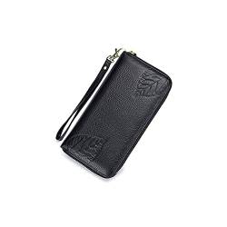 AQQWWER Geldbörsen für Damen Hand Brieftasche Damen Kälber Leder Lange Reißverschluss Brieftasche Große Kapazität Multifunktionale Rindslederkupplung Geldbörse (Color : Black) von AQQWWER