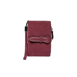 AQQWWER Geldbörsen für Damen Multifunktionale Medium Brieftasche Damen Kordelzug Meiste Leder Reißverschluss Brieftasche mit Handgelenkring Damen (Color : Red) von AQQWWER