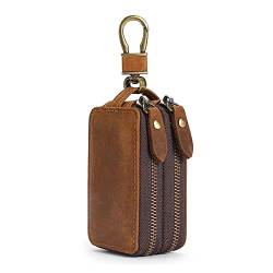 AQQWWER Geldbörsen für Damen Portable Vintage Leather Holder Car Key Purse Bag Double Pocket Zipper Case Keychain Wallet Organizer von AQQWWER