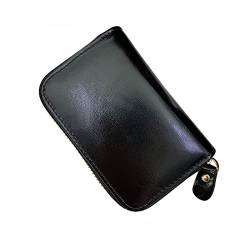 AQQWWER Geldbörsen für Damen Wallet Genuine Leather Purse for Men Zipper Coin Card Holder First Layer Cowhide Oil Wax Leather Mini Clutch Bag (Color : Black) von AQQWWER