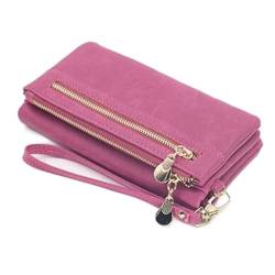 AQQWWER Geldbörsen für Damen Women Wallets Dull Polish Leather Wallet Double Zipper Day Clutch Purse Wristlet Handbags (Color : Pink) von AQQWWER