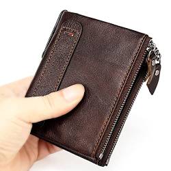 AQQWWER Herren Geldbörse Frauen Geldbörse Kurze schicke Kupplung Leder Brieftasche Doppel Reißverschluss Münztasche Multifunktionale Brieftasche von AQQWWER