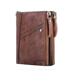 AQQWWER Herren Geldbörse Leder Brieftasche for Man Multifunktional Doppel Reißverschluss Vertikale Brieftasche Mode Freizeit Münzbörse von AQQWWER