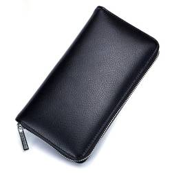 AQQWWER Herren Geldbörse Men Wallet Genuine Leather Passport Long Large Capacity or Multi Function Card Holder Unisex Wallets (Color : Black) von AQQWWER