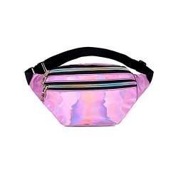 AQQWWER Hüfttasche Silberne Gürteltasche, glänzende Reisegürteltasche, wasserdichte Gürteltasche (Color : Pink) von AQQWWER