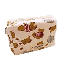 AQQWWER Schminktasche Cosmetic Bag Bear Cosmetic Bag Large Capacity Storage Bag Cartoon Portable Makeup Organizer Girls Cotton Embroidery Pouch von AQQWWER