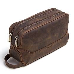 AQQWWER Schminktasche Genuine Leather Men Cosmetic Bag Male Toiletry Bag Vintage Wash Bags Man Make Up Bags Travel Cosmetic Bag von AQQWWER