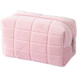 AQQWWER Schminktasche Large Capacity Pink White Blue Plush Makeup Bag Pencil Case Cute Storage Bag Soft Multifunctional Cosmetic Bag Organizer (Color : Pink) von AQQWWER