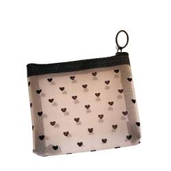 AQQWWER Schminktasche Women Travel Toiletry Wash Makeup Bag Storage Case Zipper Make Up Bags Fashion Black Dot Transparent Mesh Cosmetic Bag (Size : S) von AQQWWER
