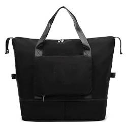 AQQWWER Wanderrucksack Faltbare Reisetaschen wasserdichte Tragetasche Reisegepäcktaschen für Frauen Große Kapazität Multifunktionale Reisetaschen Handtasche (Color : Black) von AQQWWER