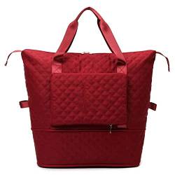 AQQWWER Wanderrucksack Faltbare Reisetaschen wasserdichte Tragetasche Reisegepäcktaschen für Frauen Große Kapazität Multifunktionale Reisetaschen Handtasche (Color : Red) von AQQWWER