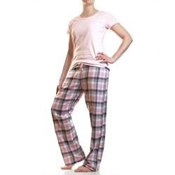 Damen Flanell Schlafanzug Pyjama Hausanzug 100% Baumwolle, Farbe: Rosa/Kurzarm, Größe: S/M (38) von AR Line